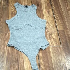 Gray Ribbed Bodysuit